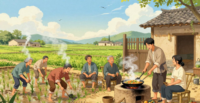 Rural pastoral life_Return to nature and tranquility_Describe pastoral life with doors open at night