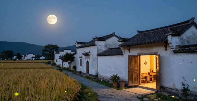 Describe pastoral life with doors open at night_Return to nature and tranquility_Rural pastoral life